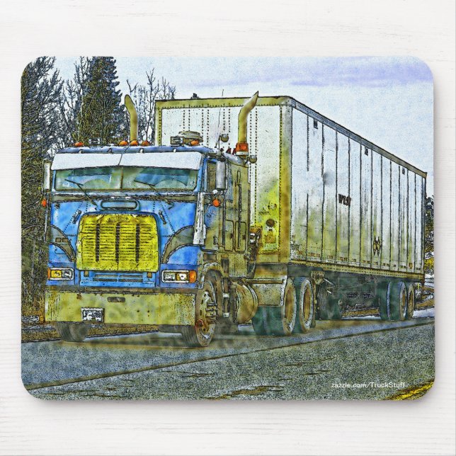 Blue Cargo Truck - LKW und Highway Art Mousepad (Vorne)