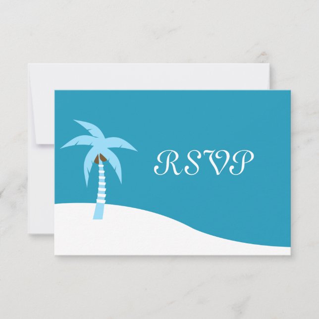 Blue Caribbean Palm Tree RSVP Card Karte (Vorderseite)