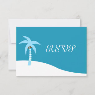 Blue Caribbean Palm Tree RSVP Card Karte