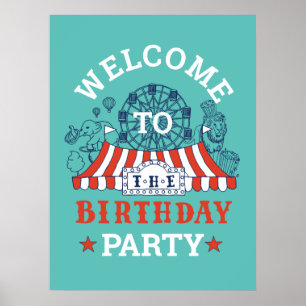 Blue Carnival Circus Baby Birthday Kids House Part Poster