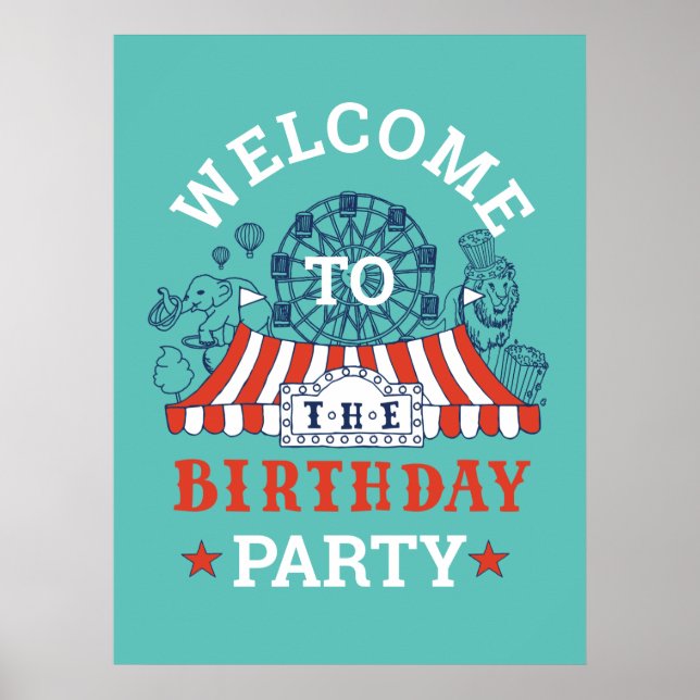 Blue Carnival Circus Baby Birthday Kids House Part Poster (Vorne)
