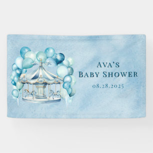 Blue Carousel mit Arch Balloons Boy Baby Dusche Banner