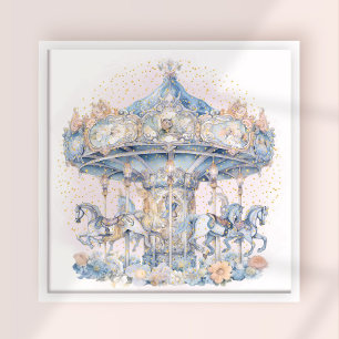 Blue Carousel Watercolor Poster