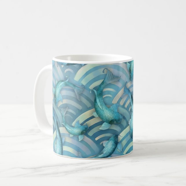 Blue Carp Koi Fischmuster Kaffeetasse (Vorderseite Links)