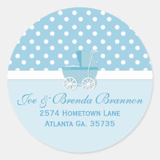 Blue Carriage and Polka Dots Address Labels Runder Aufkleber