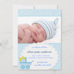 Blue Carriage Baby Boy Foto Geburtsankündigung Ankündigung
