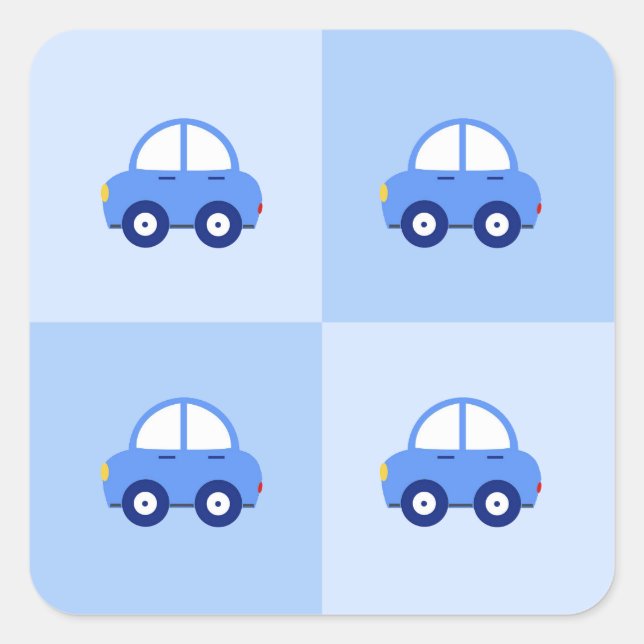 Blue Cars Geburtstag oder Kinderdusche Quadratischer Aufkleber (Vorderseite)