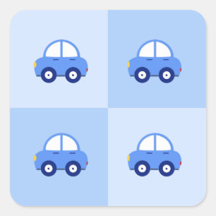 Blue Cars Geburtstag oder Kinderdusche Quadratischer Aufkleber