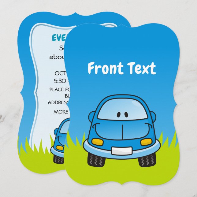 Blue Cartoon Car Einladung (Vorne/Hinten)