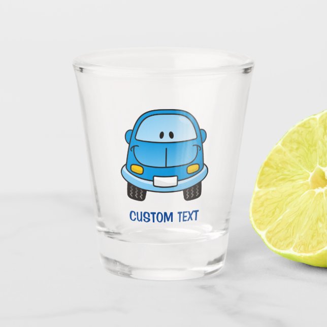 Blue Cartoon Car Schnapsglas (Vorderseite)
