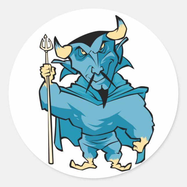 Blue Cartoon Devil Runder Aufkleber (Vorderseite)