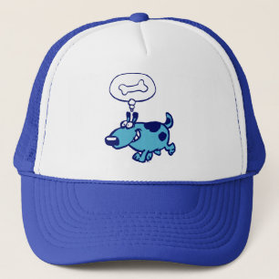 Blue Cartoon Dog denken an einen Knochenhut Truckerkappe