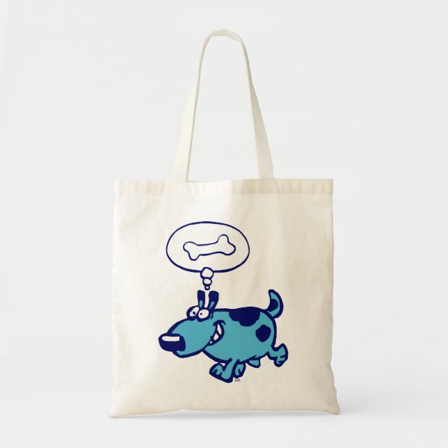 Blue Cartoon Dog denken an Knochentasche Tragetasche (Vorne)