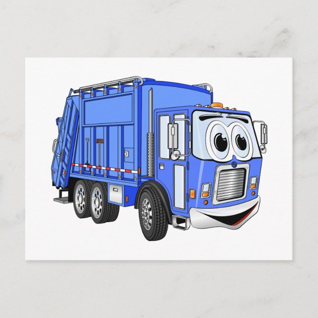 Blue Cartoon Garbage Truck Cartoon Postkarte (Vorderseite)