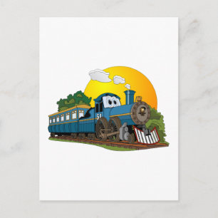 Blue Cartoon Passagier-Steam-Motor Postkarte
