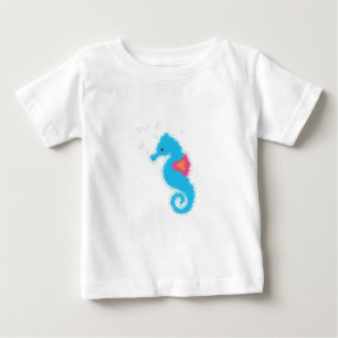 Blue Cartoon Seepferd Baby T-shirt