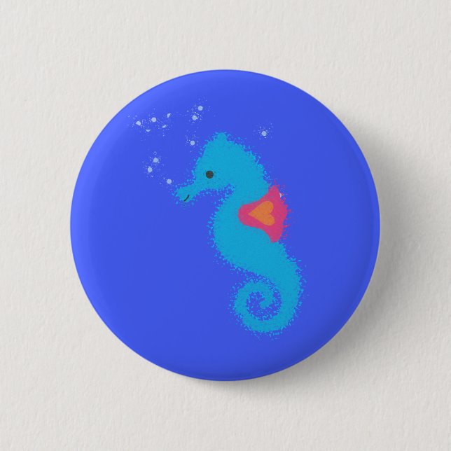 Blue Cartoon Seepferd Button (Vorderseite)