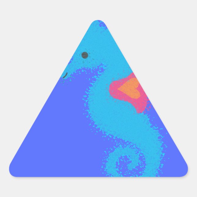 Blue Cartoon Seepferd Dreieckiger Aufkleber (Vorderseite)