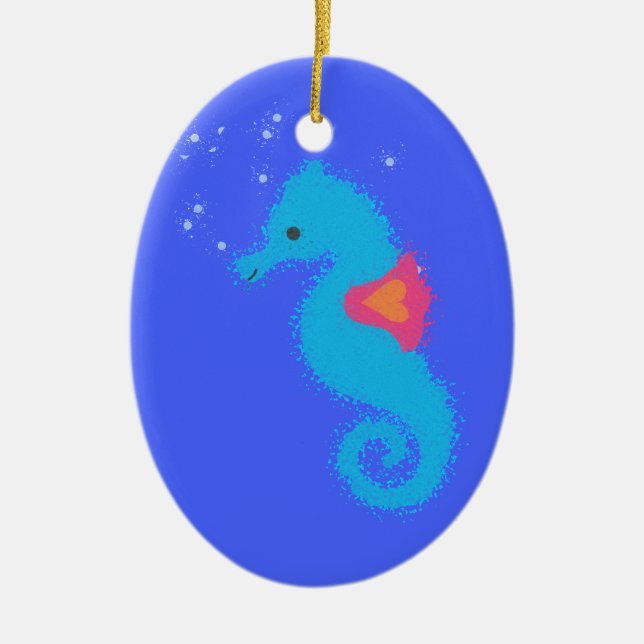 Blue Cartoon Seepferd Keramikornament (Vorne)