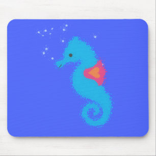 Blue Cartoon Seepferd Mousepad