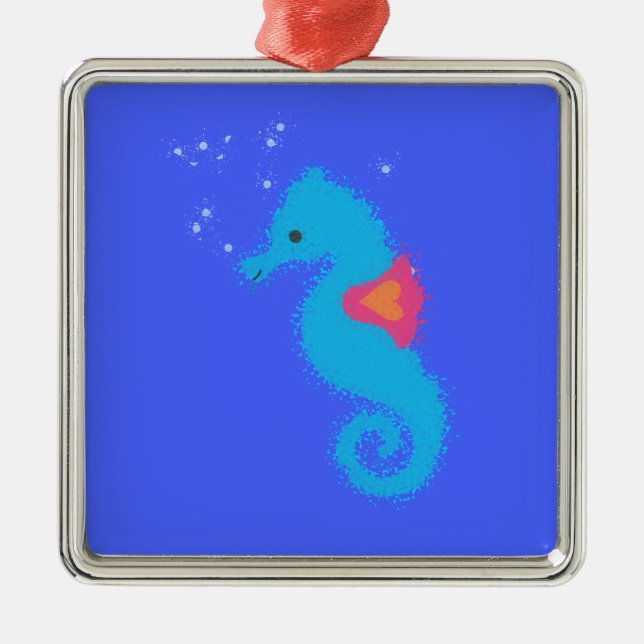 Blue Cartoon Seepferd Silbernes Ornament (Vorne)