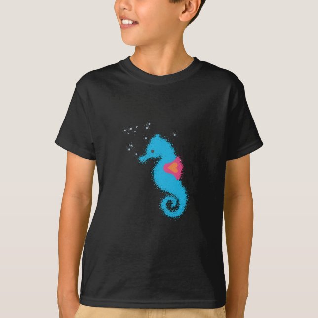 Blue Cartoon Seepferd T-Shirt (Vorderseite)
