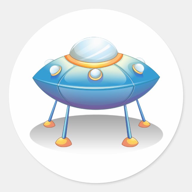 Blue Cartoon UFO Spaceship Fun Sci-Fi Runder Aufkleber (Vorderseite)