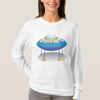 Blue Cartoon UFO Spaceship Fun Sci-Fi T-Shirt