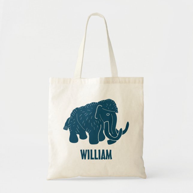 Blue Cartoon Wooly Mammoth Personalisiert Tragetasche (Vorne)