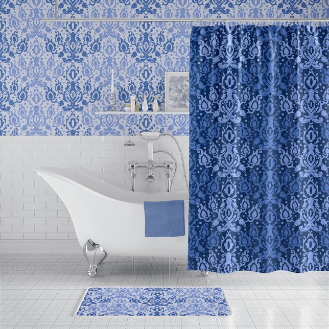 Blue Casbah marokkanischer Damask Duschvorhang (Von Creator hochgeladen)