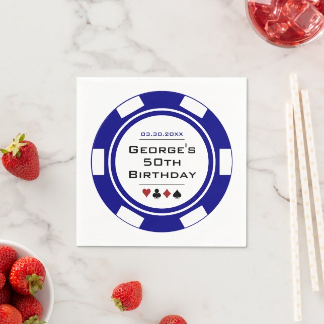 Blue Casino Poker Chip Zum Geburtstag Napkins Serviette (Beispiel)