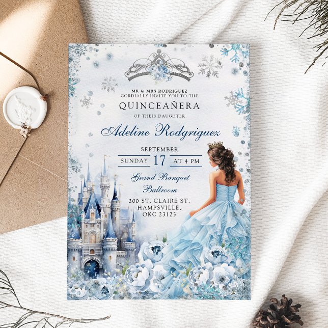 Blue Castle Palace Quinceanera Mexikanischer Gebur Einladung (Von Creator hochgeladen)