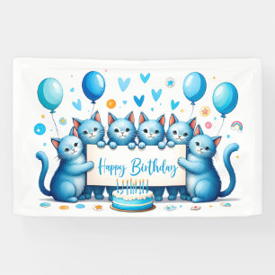 Blue Cat Birthday Celebration Illustration Banner