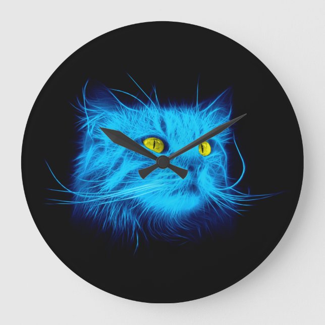 Blue Cat Face Große Wanduhr (Vorderseite)