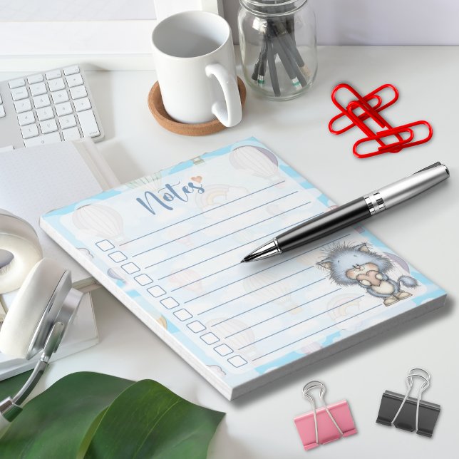 Blue Cat Hot Air Balloon Notes Notizblock (Von Creator hochgeladen)