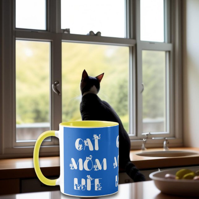 Blue Cat Mama Life Niedlich Typografie Muttertag Tasse (Von Creator hochgeladen)