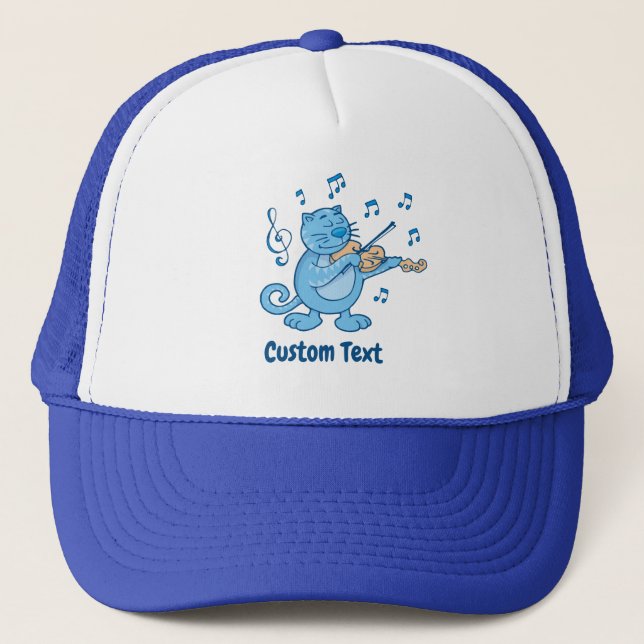 Blue Cat mit Violin Trucker Hat Truckerkappe (Vorderseite)