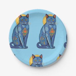 Blue Cat Paper Plate Pappteller
