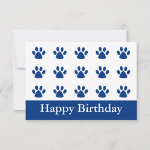 Blue Cat Paw Happy Birthday Flat Card