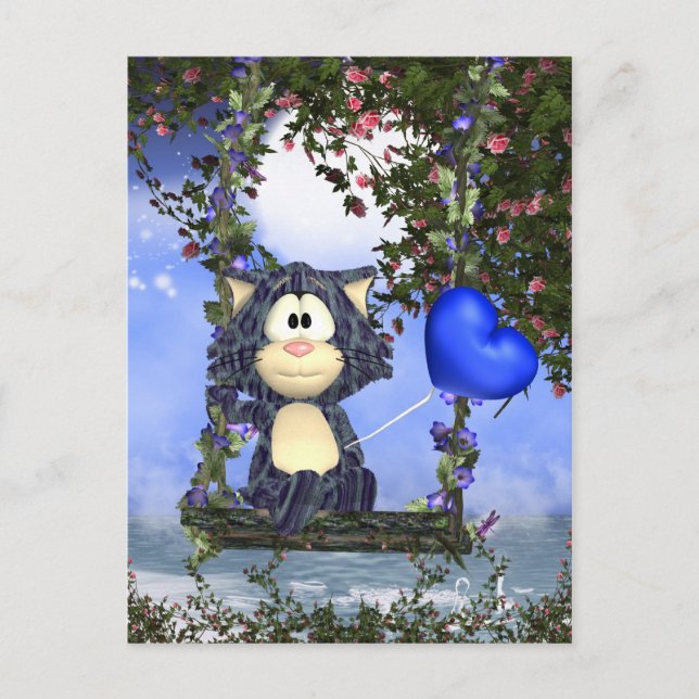 Blue Cat Postcard, Niedliche Postkarte (Vorderseite)