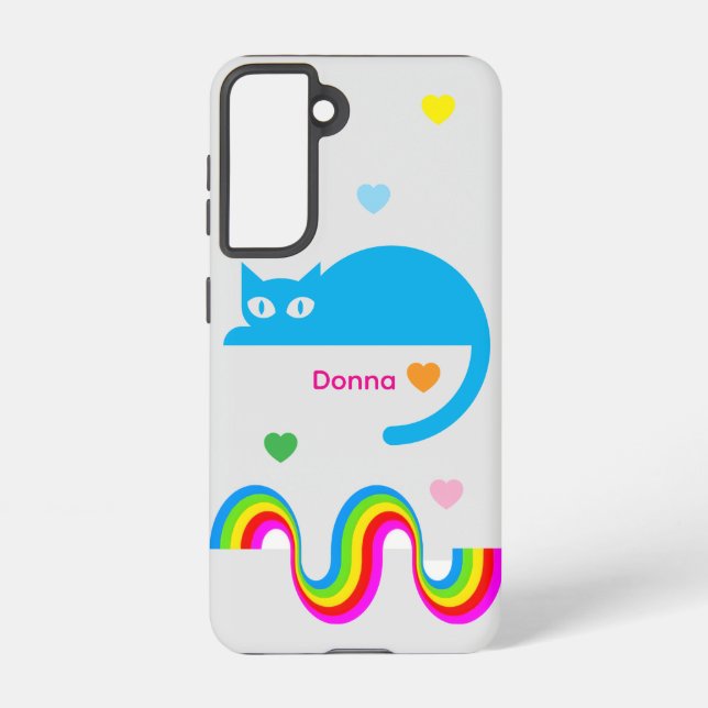 Blue Cat Rainbow Hearts Galaxy Case – Gray Samsung Galaxy Hülle (Rückseite)