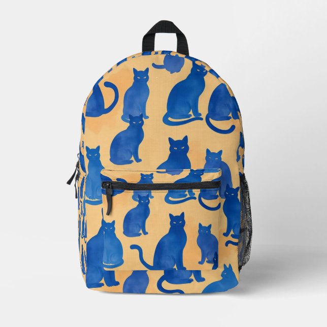 Blue Cat Silhouette Druck Nähtasche Bedruckter Rucksack (Vorderseite)