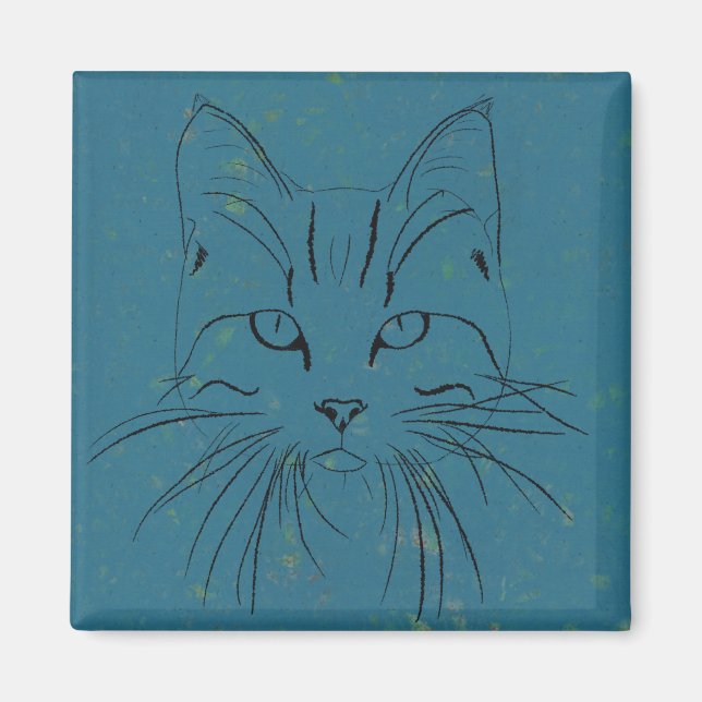 Blue Cat Sketch Magnet (Vorne)