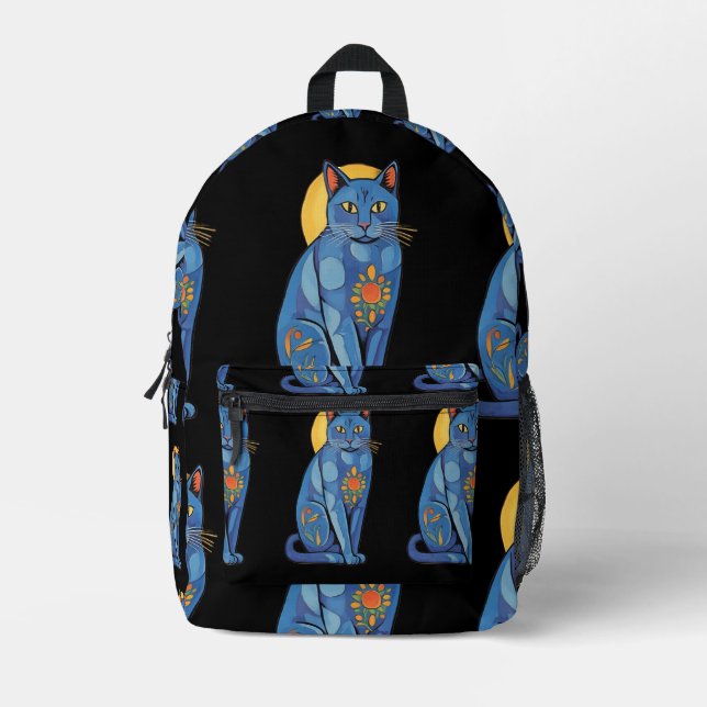 Blue Cat Tattoo Print Cut Sew Bag Bedruckter Rucksack (Vorderseite)