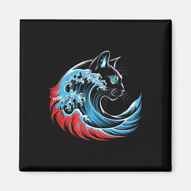 Blue Cat Wave for Kamala 47 Funny Cat Ladys 2024 Magnet (Vorne)