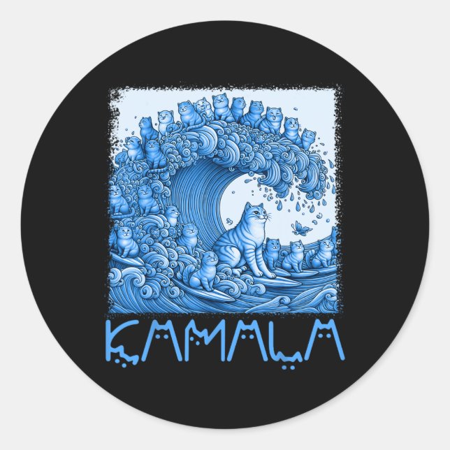 Blue Cats Wave for Kamala 2024 Runder Aufkleber (Vorderseite)