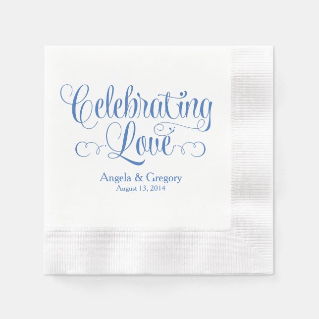 Blue Celebrating Liebe Personalisiert Wedding Serviette (Vorderseite)