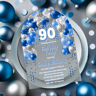 Blue Celebration Balloons 90. Geburtstagsparty Acryleinladungen