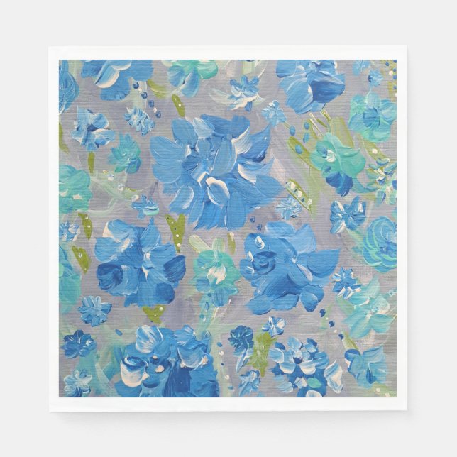 Blue Celebration Floral Paper Napkins Serviette (Vorderseite)