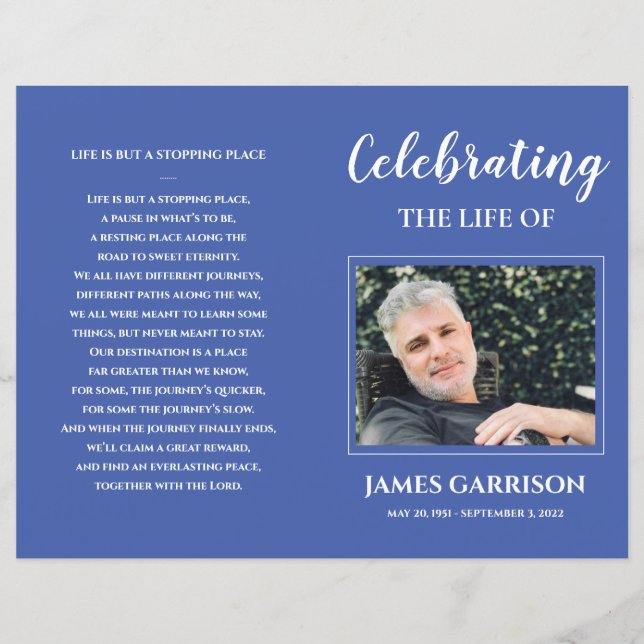 Blue Celebration of Life Funeral Program (Vorderseite)